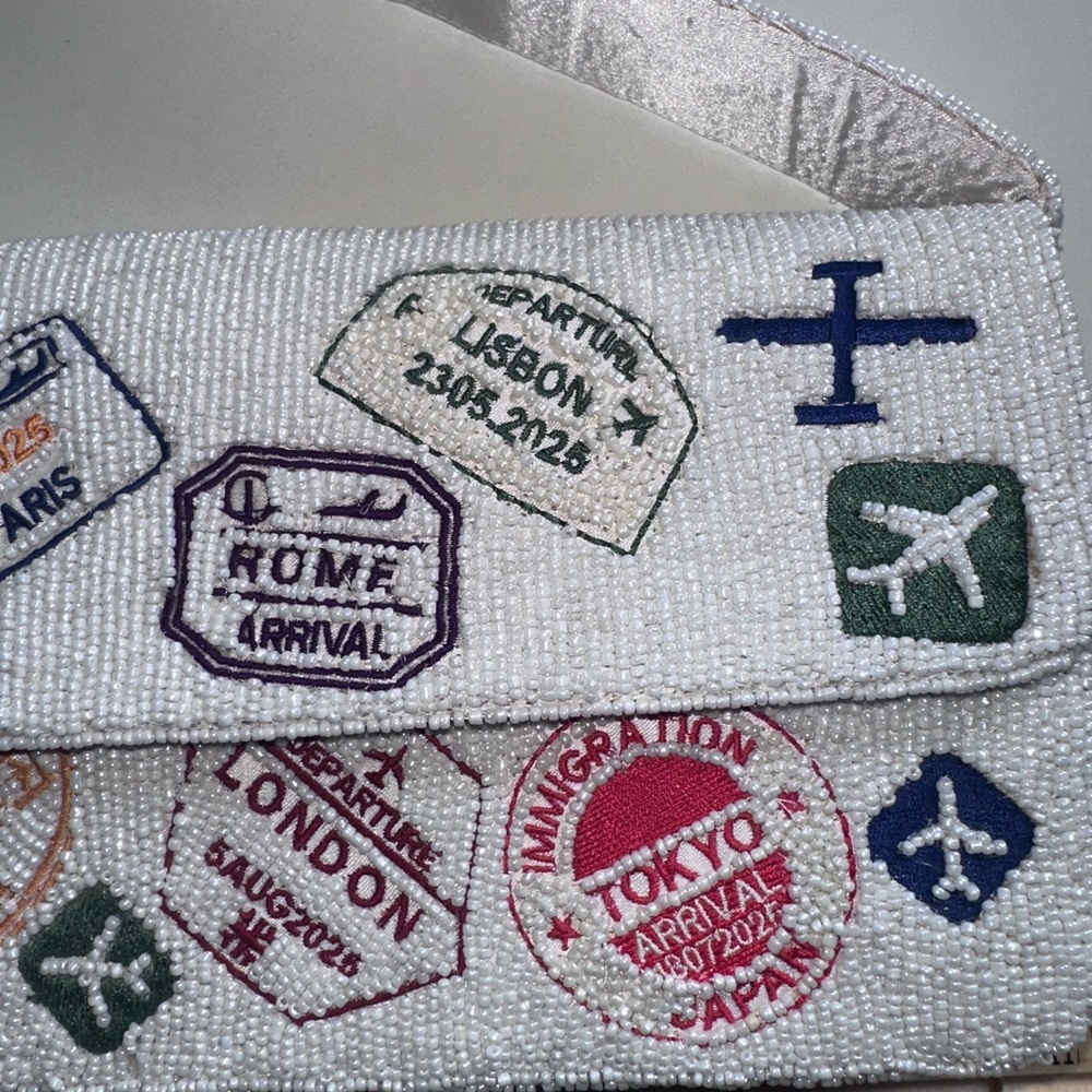 Viral Embroidered Travel Stamp beaded bag